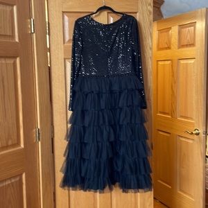 Mac Duggal gown black sequins and tulle.